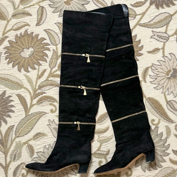 RARE Vintage Anne Klein Boots Couture Zipper Black Suede Over the Knee 7.5 7 1/2 - Picture 2 of 11